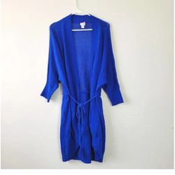 Chico's Royal Blue Drawstring Tie Open Front Cardigan Sweater size 2 Large