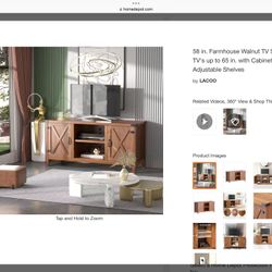 58 in. Farmhouse TV Stand Fits TV's up to 65 in. with Cabinets and Adjustable Shelves