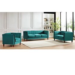 3 Pcs Teal Green Sofa Suede Set Must Go