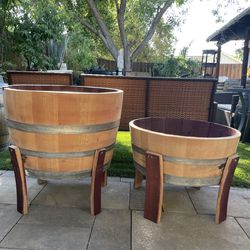 Wine Barrel Planters With Legs 1/2 Size $60 🍅 or 1/4 Size $50 🌶️