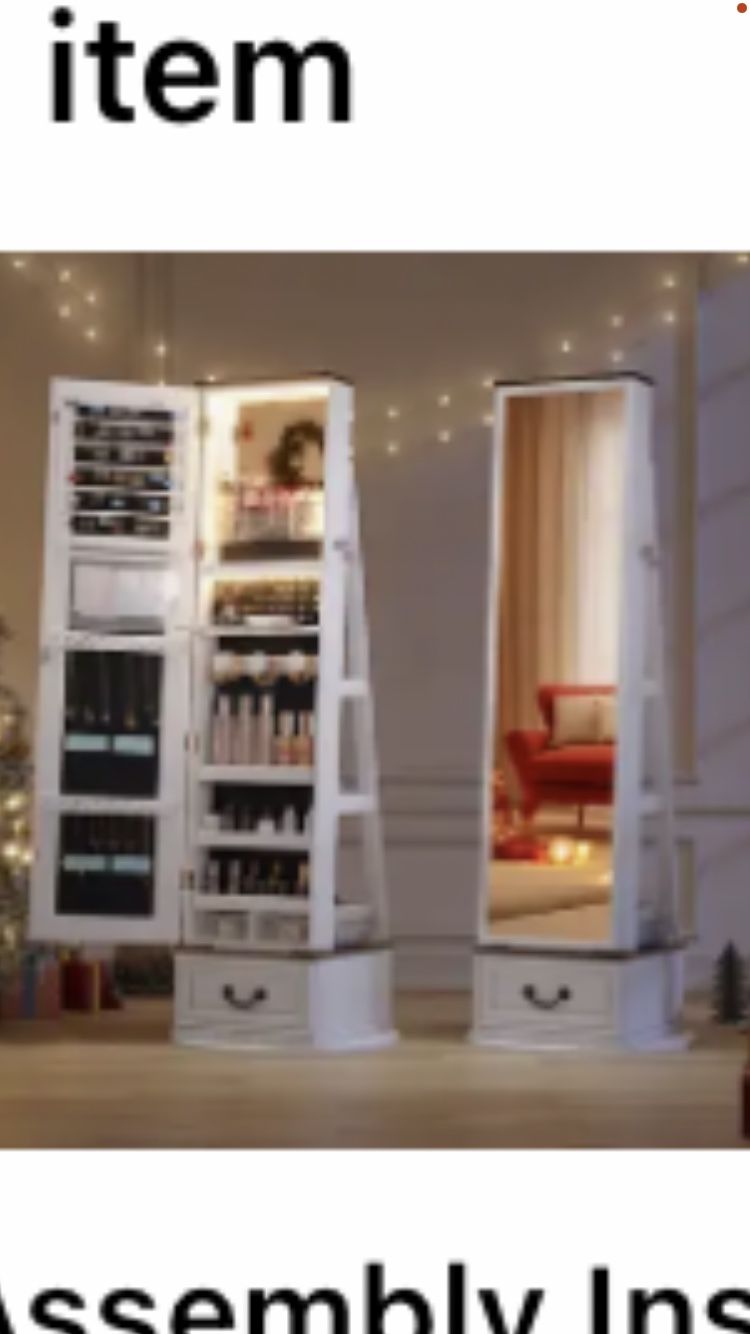 White / Jewelry Armoire with Lighted Mirror / Full Length