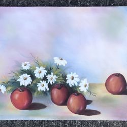Original Vintage Still Life Signed Oil Painting On Canvas 24 X 18” In Pic 3 small slit B-R
