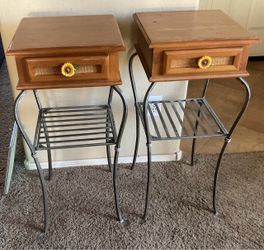 Cute Oak Wood end tables with drawers and shelves