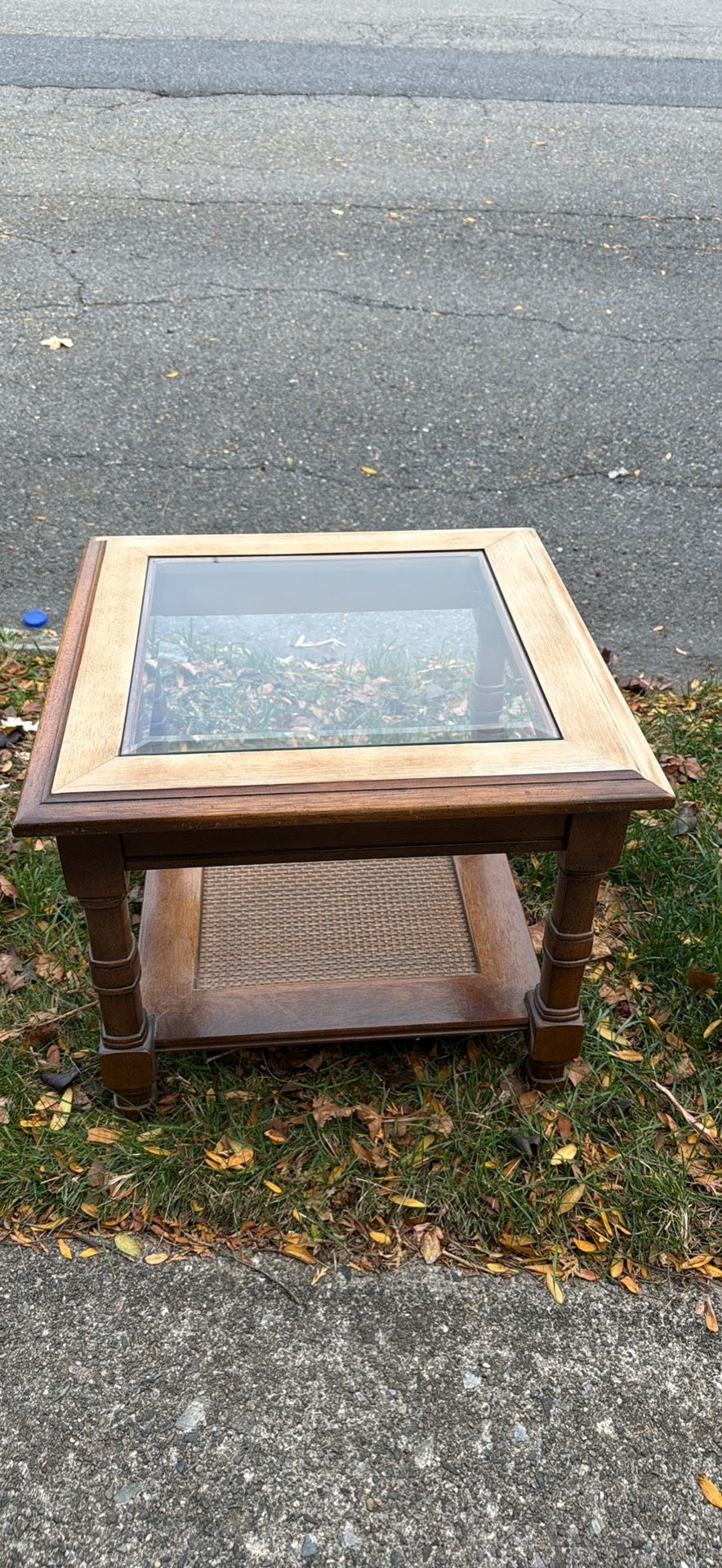 Small Real Wood And Glass Side Table 