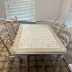 Solid Wood And Tile Kitchen Table 