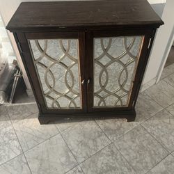 Nice Mirrored and Wood Cabinet With Shelf Inside