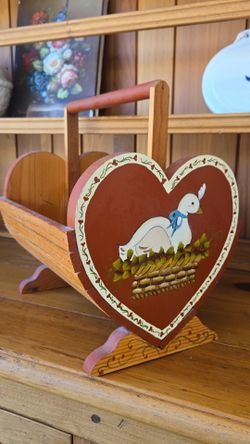 Wooden Heart-Shaped with Folk Art basket