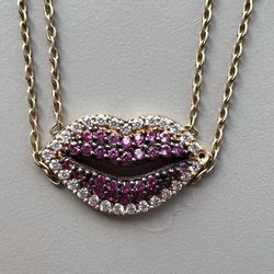 Pink and Gold Lip Choker / Necklace