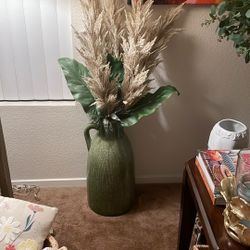 Jar W/ Faux Plant - Verde gris  Large 