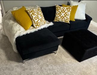 Black Velvet Couch with Ottoman