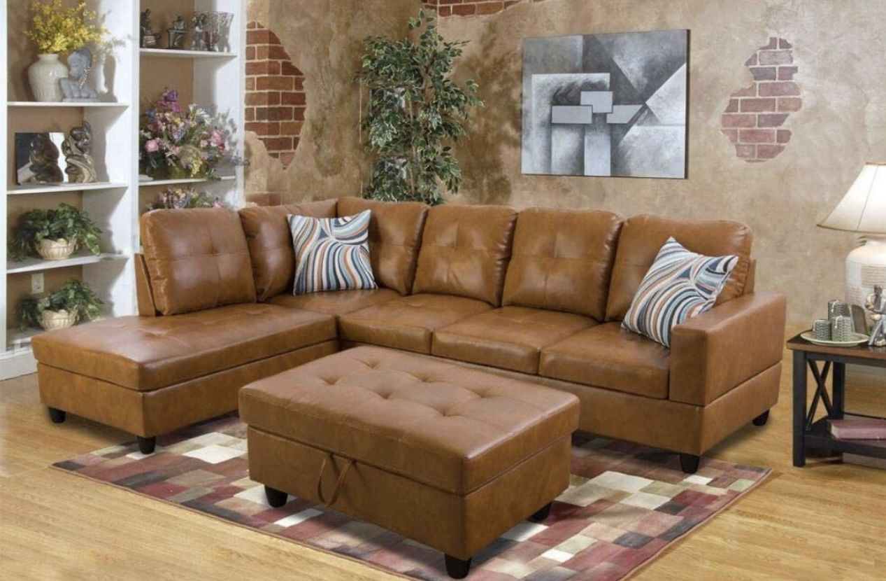 Carmel Leather Sectional Couch And Ottoman