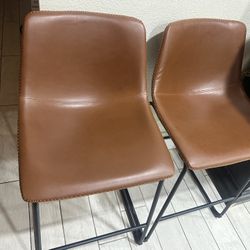 Counter Height Stools Brown Leather 