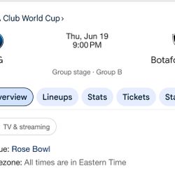 2 Tickets To 25 Club World Cup  PSG-Botafogo On 6/19 At The Rose Bowl