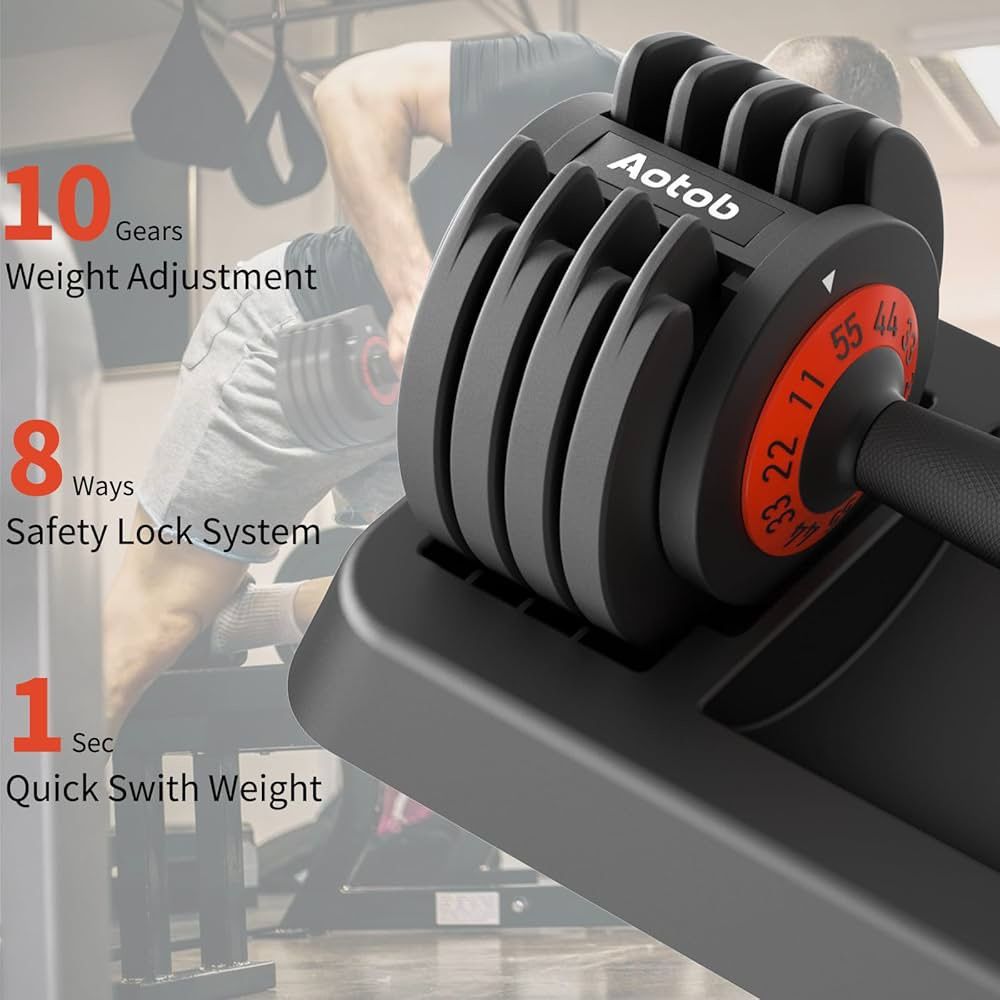 55 LBS Adjustable Dumbbell Set, Anti-Slip Fast Adjusting with Turning Handle, Adjustment for Men and Women, Weights Pair for Compact Home Gym Exercise