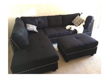 New black linen sofa sectional