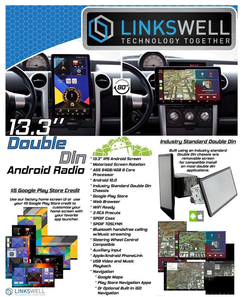 LINKSWELL TA-UVDD13-3RR-4C 13.3" UNIVERSAL DOUBLE-DIN ROTATING ANDROID RADIO OPEN BOX - Best Offer