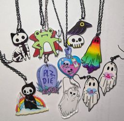Homemade Halloween Charm Necklaces Ghost Grim Reaper Cat Skeleton 