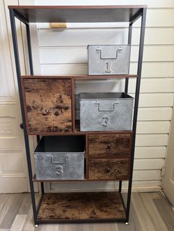 Industrial / Rustic Modern Freestanding Bookshelf with Storage Cabinet & Drawers