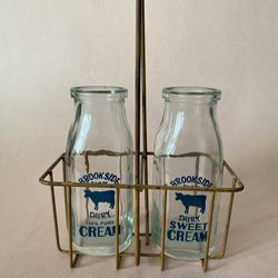 Vintage Brook side Farms Cream bottles and carrier!