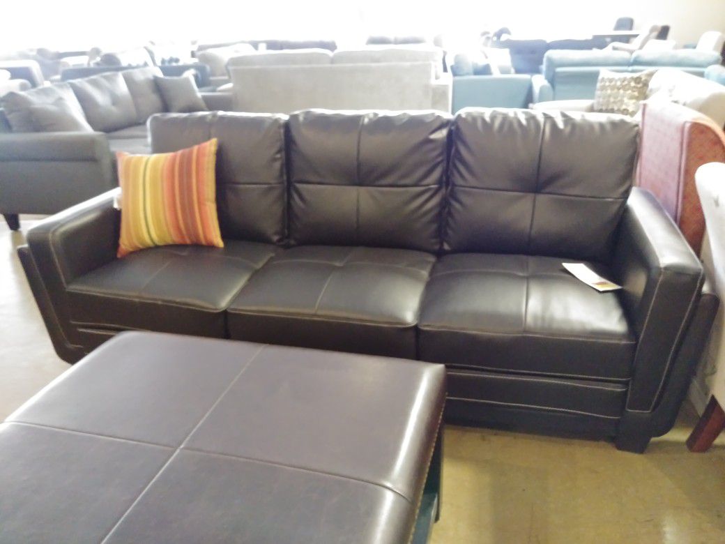 Black Bonded Leather Sofa