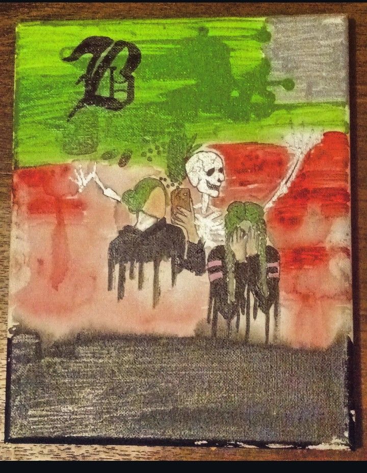 8x10x Canvas Painting/Party With The Reaper /Free Art
