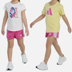NWT Girl's Adidas 3 Piece Set Tee Shirts and Skort 7 size