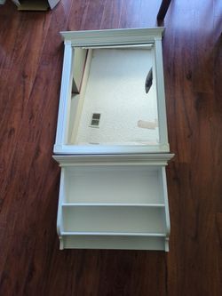 Decorative Wall Mirror with Shelf – White – $30