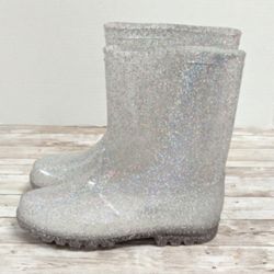 Glitter Rain Boots Silver Size 6c Toddler