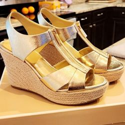 Michael Kors Gold Wedge Shoes Size 9M