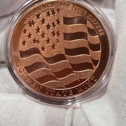 1 Ounce Copper Round GSM Eagle .999 Fine in a Capsule MADE IN USA