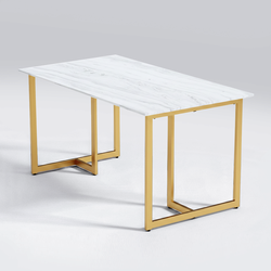 Homy Casa Slip 59.1 " Rectangular Marble White Dining Table with Gold Metal Legs