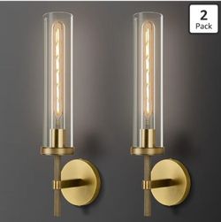 (Brand New in Box)  Luxury Brass Wall Sconces Set of Two, 19.48" Modern Wall Lighting with Clear Glass Tube, Bathroom Vanity Lights, Bronze Sconces Wa