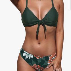 CUPSHE Women's Two Piece Bikini Set Floral Print Knot Bunny Tie