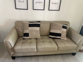 Beige Leather Tufted 3-piece Sofa Set