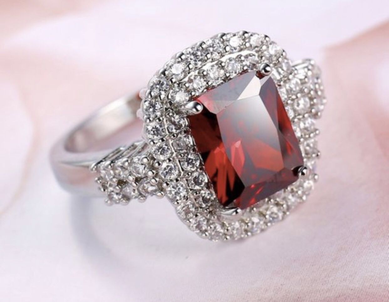 Lady's 925 Sterling Silver Red Diamond Ruby Gemstone Ring size 9