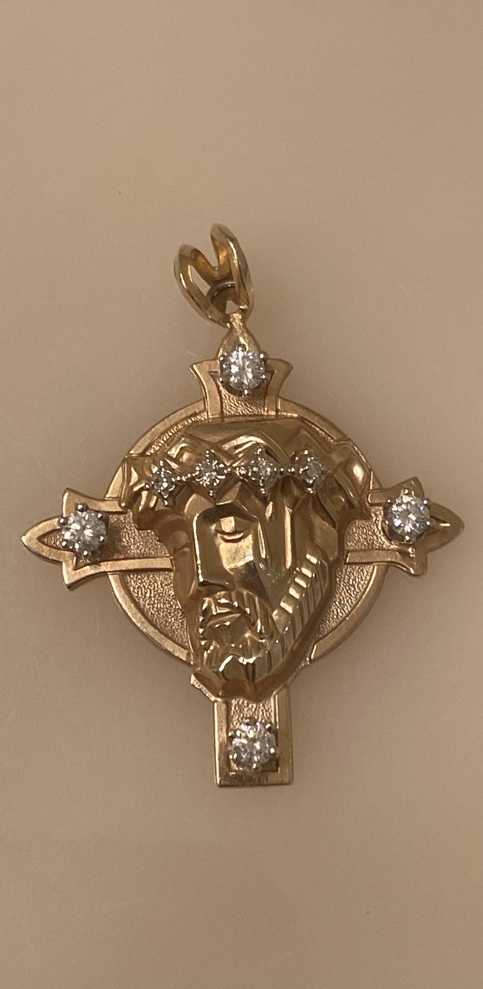 14kt Solid Gold & Diamond Jesus Pendant