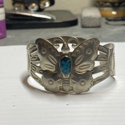 Silver Nickle Turquoise Butterfly Cuff