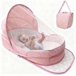 Portable Bassinet for Baby Travel & Home with Breathable Mesh, Carry Bag & Storage Pocket