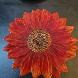 BRAND NEW 10.5in Dark Orange Ceramic Sunflower Plate