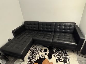 Black Leather Tufted Sectional Sofa