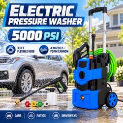 Adjustable Electric Pressure Washer 5000PSI with 33FT Flexible Hose, 4 Nozzles, Foam Cannon, Best Po