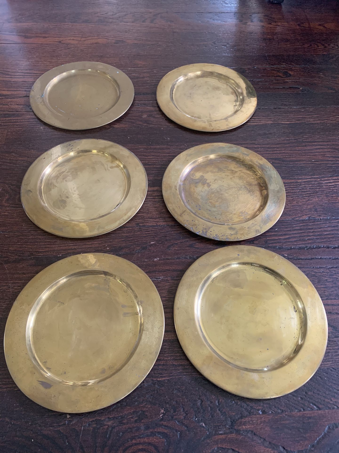 70s or 80s vintage heavy solid brass charger plates set of 6