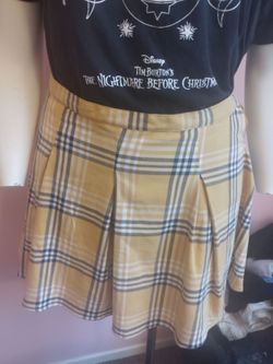 Yellow Plaid Pleated Mini Skirt Plus size