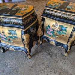 Vintage Black & Gold Chinoiserie Cabinets (Matching Pair)