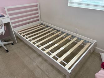 White Twin Bed Frame with Slatted Headboard