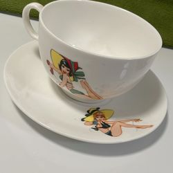 Pinup Tea Cup And Saucer. BONE CHINA
