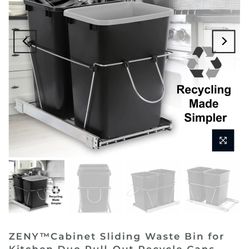 Cabinet Sliding Waste Bin for Kitchen Duo Pull-Out Recycle Cans Easy Access no show trash container