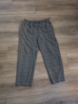 Grey Plaid Elastic Waist Trousers