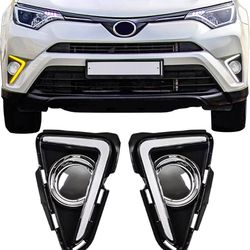 Daytime Running Lights Compatible with 2016-2017 Toyota RAV-4, LED DRL Assembly Driving Lamp Kit with Turn Signal Lights