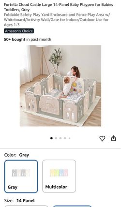 Fortella Cloud Castle Large 14-Panel Baby Playpen for Babies Toddlers, Gray
